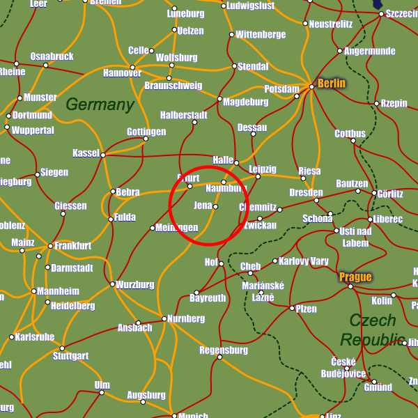 Germany rail map showing Jena