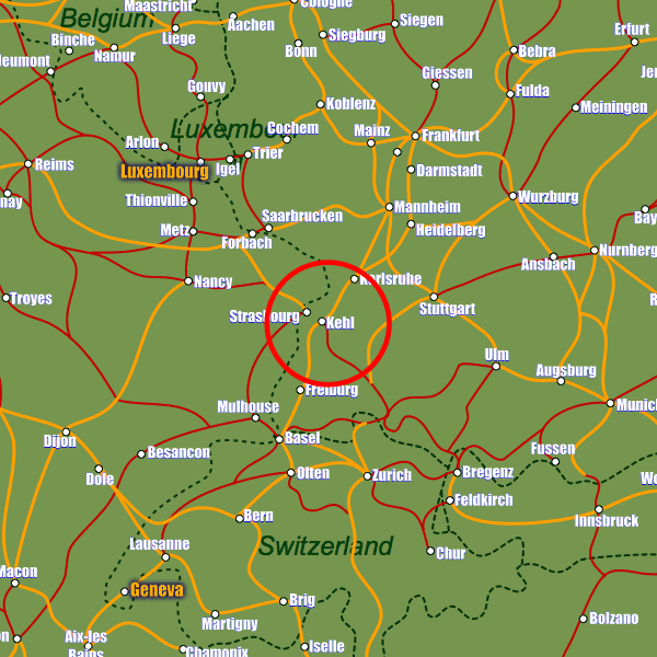 Germany rail map showing Kehl