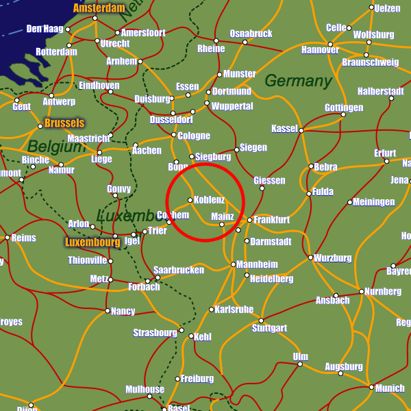 Germany rail map showing Koblenz