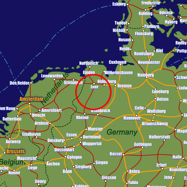 Germany rail map showing Leer