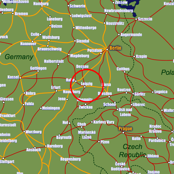 Germany rail map showing Leipzig