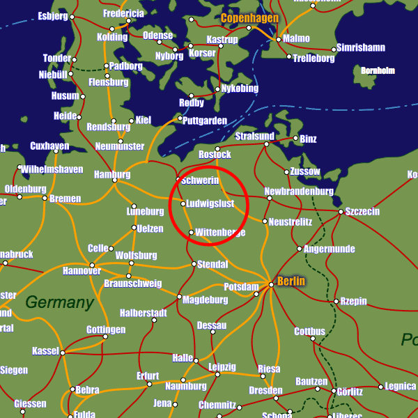 Germany rail map showing Ludwigslust