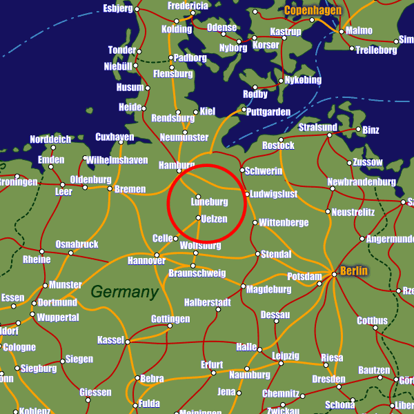 Germany rail map showing Lueneburg