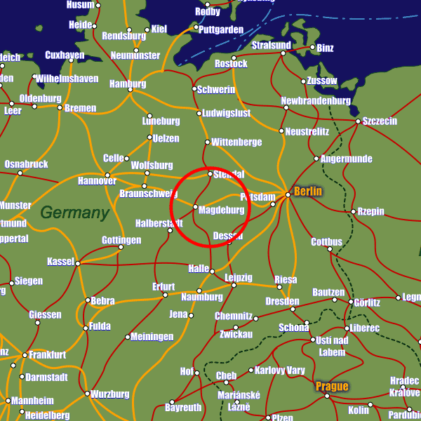 Germany rail map showing Magdeburg