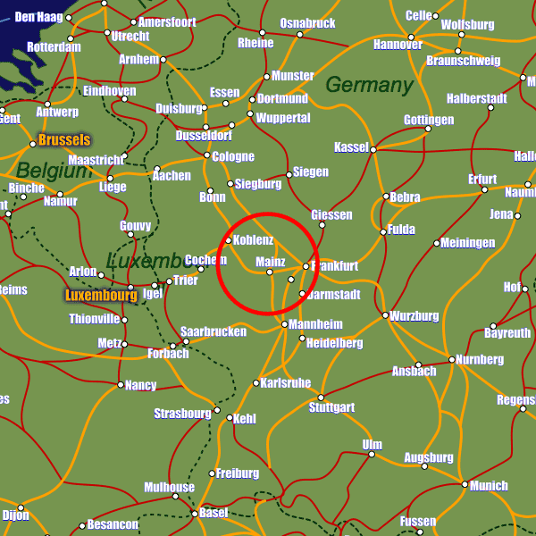 Germany rail map showing Mainz