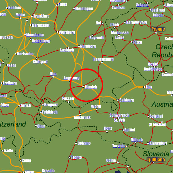 Germany rail map showing Munich