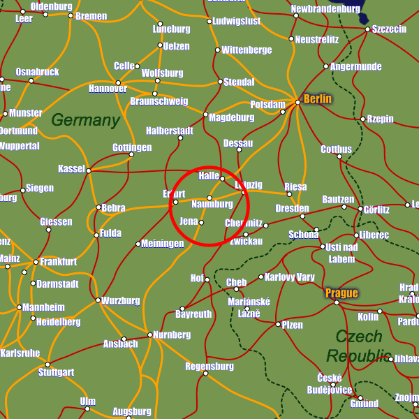 Germany rail map showing Naumburg