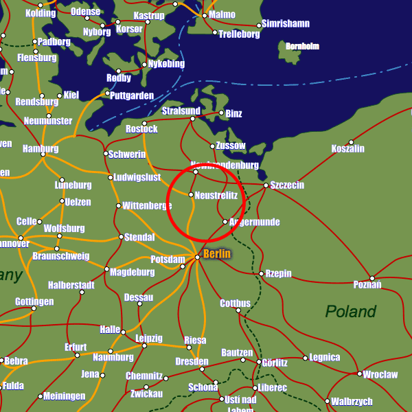 Germany rail map showing Neustrelitz