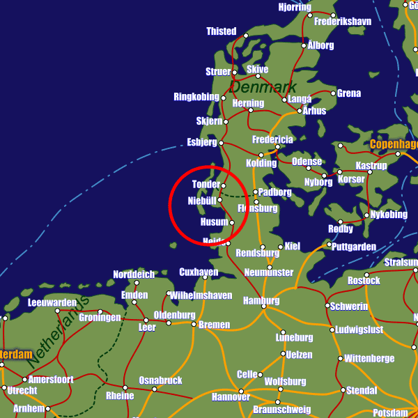 Germany rail map showing Niebüll
