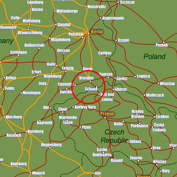 Germany rail map showing Reinhardtsdorf-Schöna