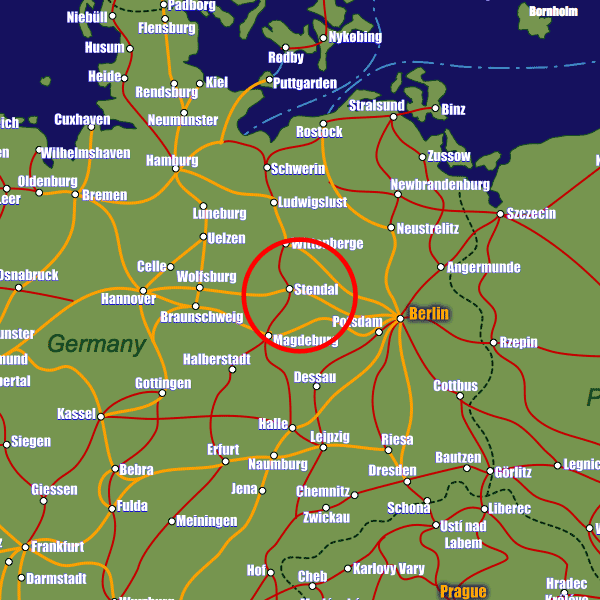 Germany rail map showing Stendal