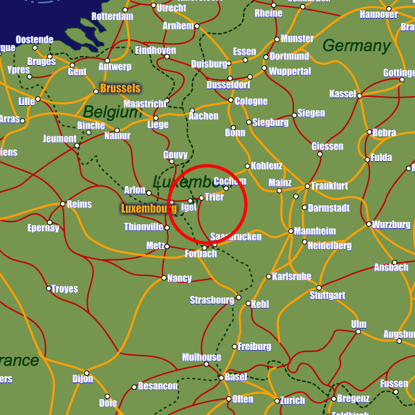 Germany rail map showing Trier