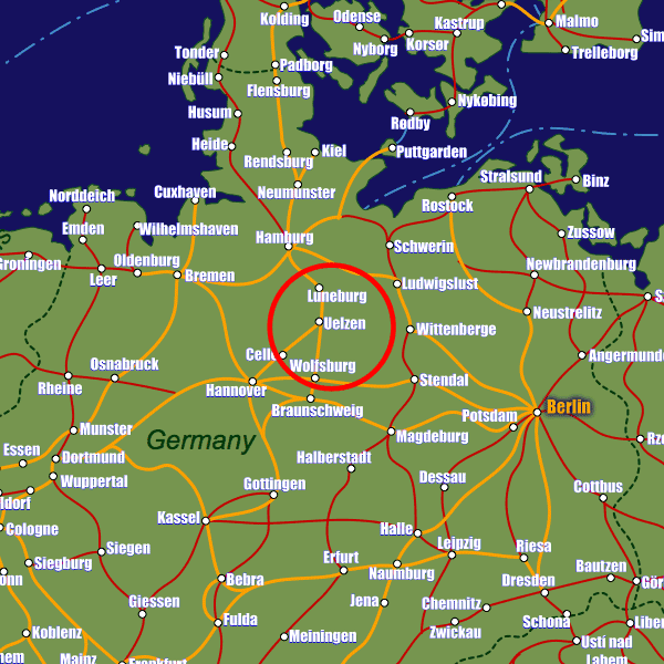 Germany rail map showing Uelzen