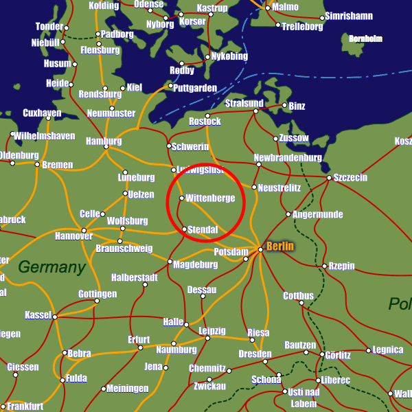 Germany rail map showing Wittenberg