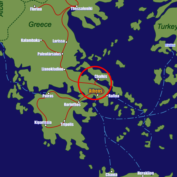 Greece rail map showing Athens