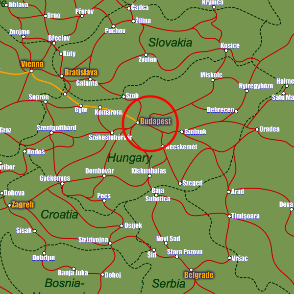 Hungary rail map showing Budapest