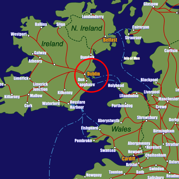 Ireland rail map showing Dublin