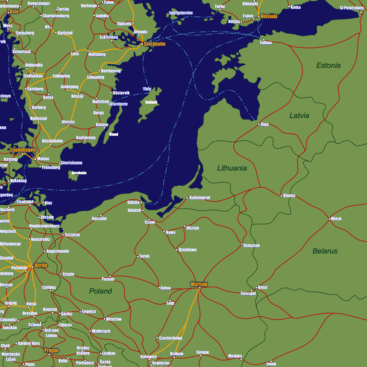 euro rail route map