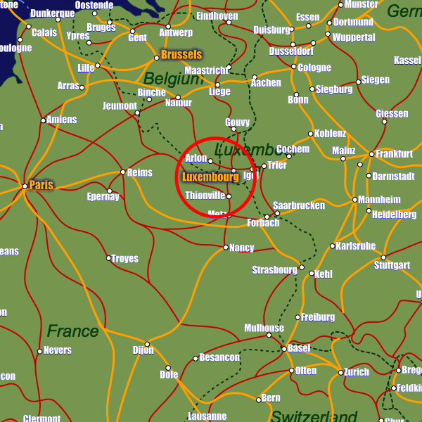 Luxembourg rail map showing Luxembourg