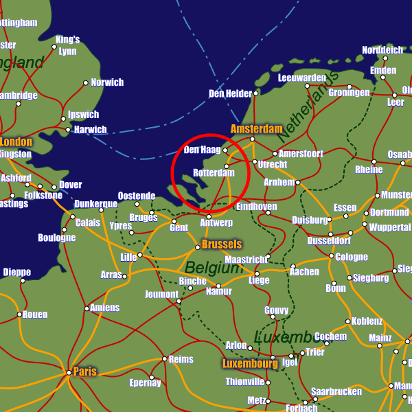 Netherlands rail map showing Rotterdam