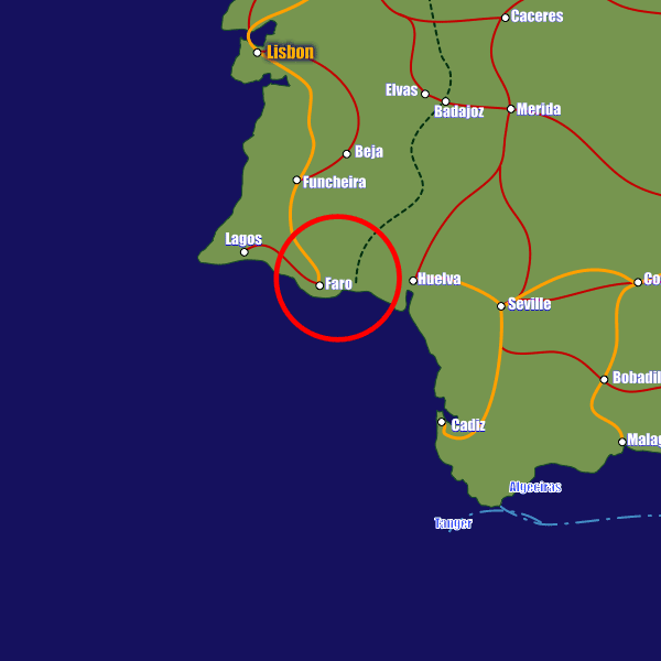 Portugal rail map showing Faro