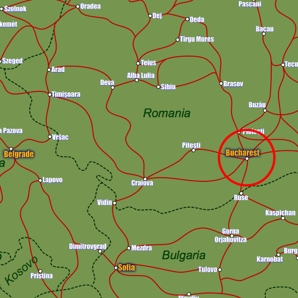 Romania rail map showing Bucharest