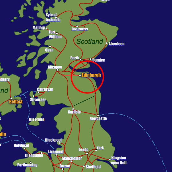 Scotland rail map showing Edinburgh