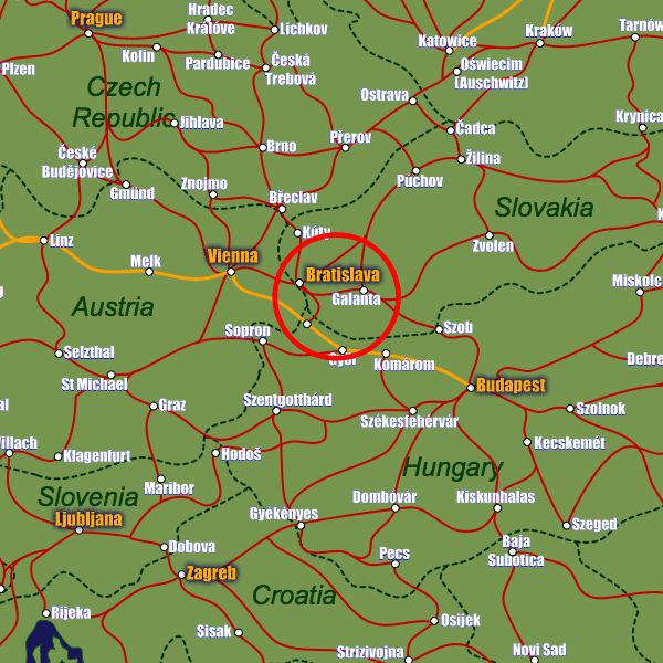 Slovakia rail map showing Bratislava