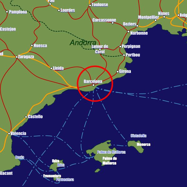 Spain rail map showing Barcelona