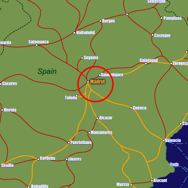 Spain rail map showing Madrid