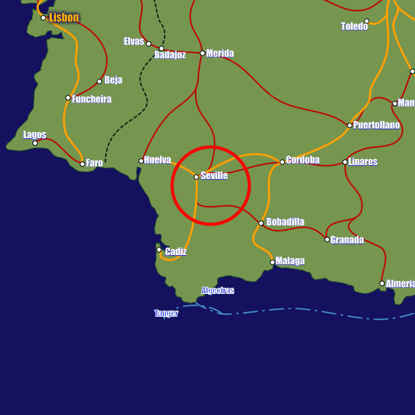 Spain rail map showing Seville