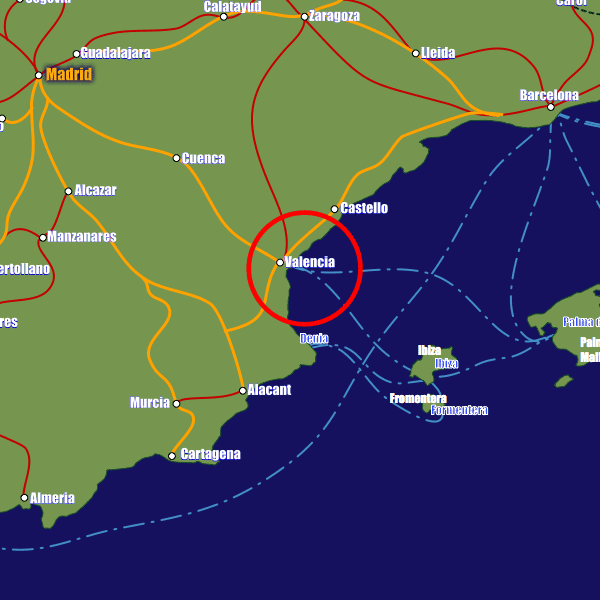 Spain rail map showing Valencia