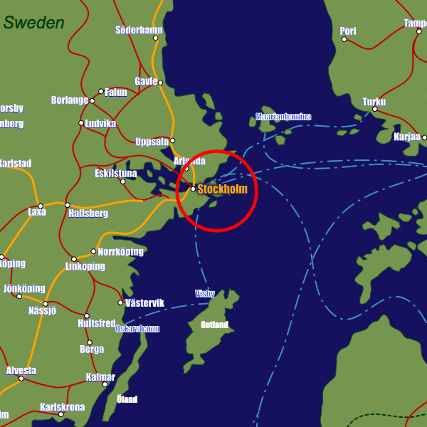 Sweden rail map showing Stockholm