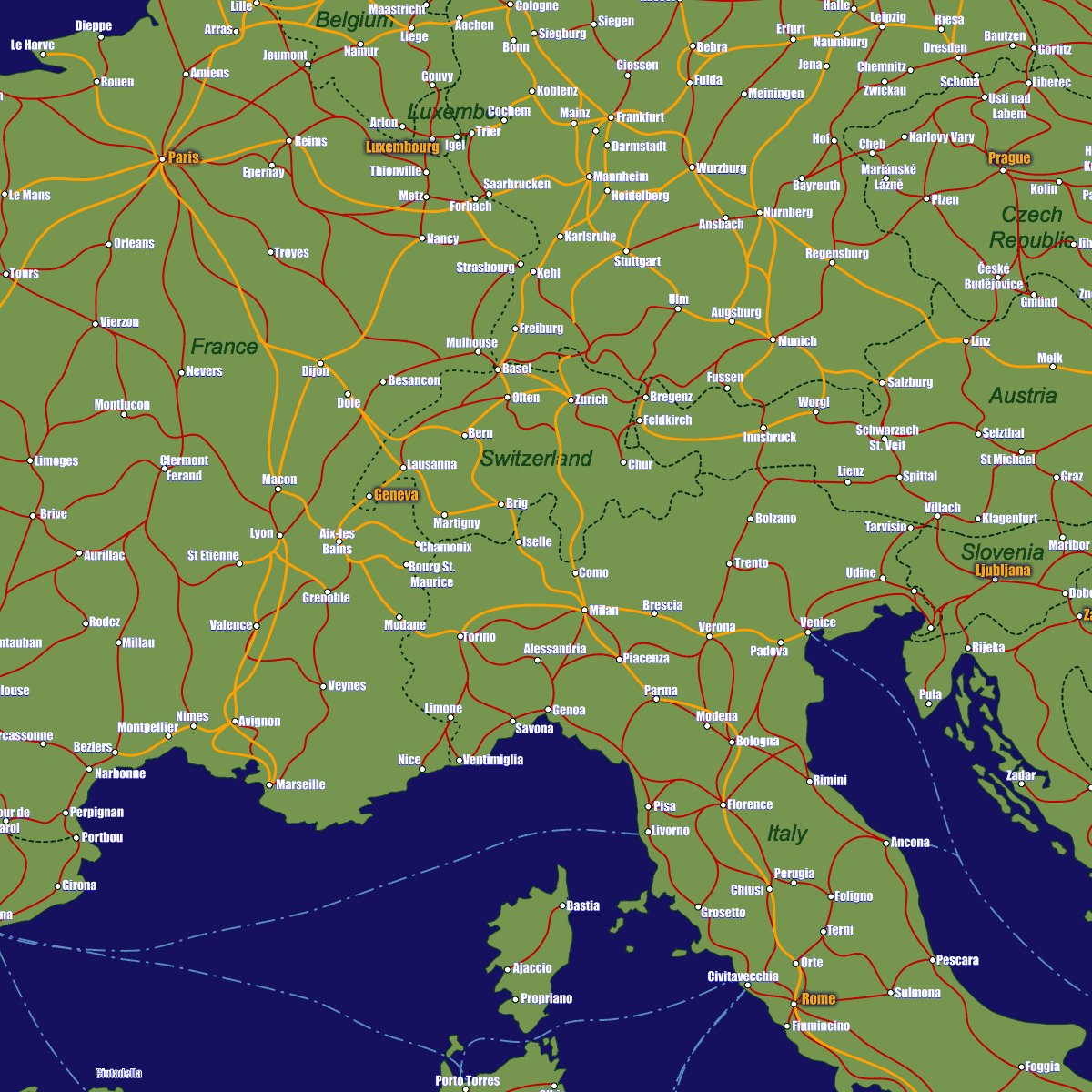 Карта европы италия швейцария